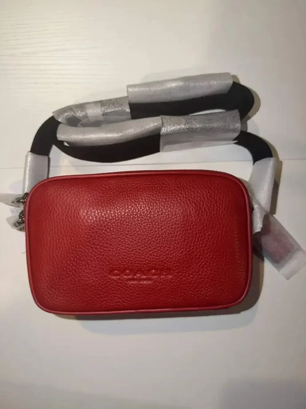 B7-016 NWT Coach Colton Crossbody Bag 19 Black Silver CET66 Pebble Leather
